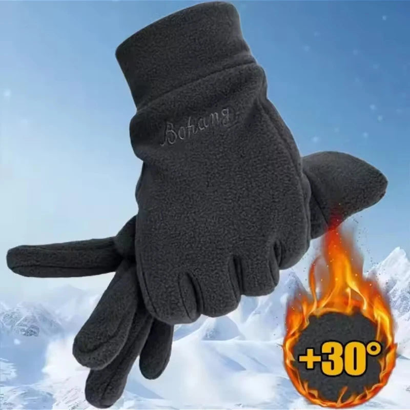 Men's Winter Gloves Thicken Thermal Warm Fleece Full Finger Gloves Cold Resistance