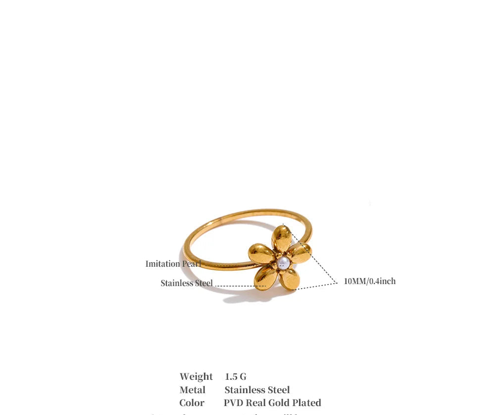 18K Gold Plated Flower Ring Stainless Steel