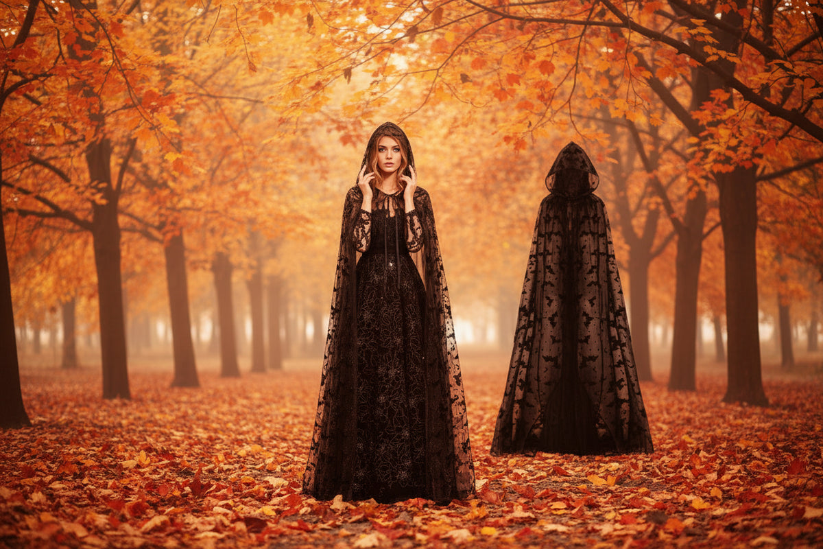 Bat Print Hooded Halloween Cape