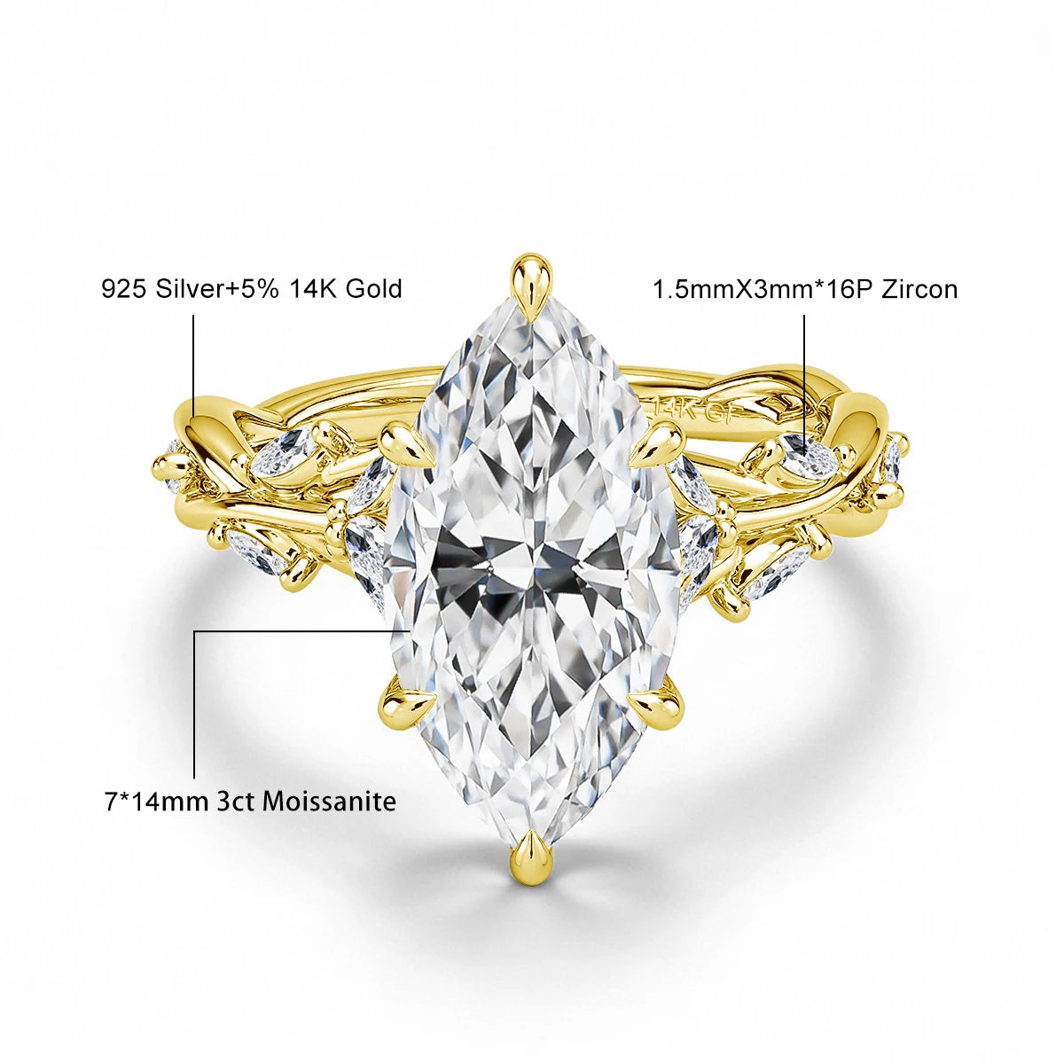 3CT Gold Moissanite Ring