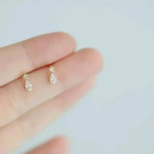 14K Gold Star Zircon Drop Earrings
