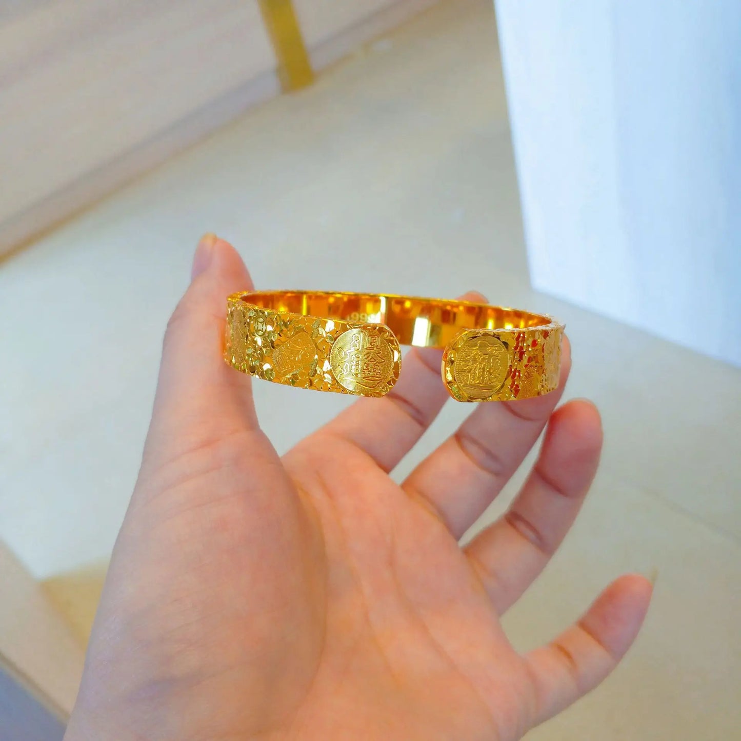 24K Gold Lotus Open Cuff Bracelet