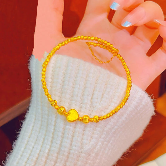 24K Gold Filled Dragon Scale Heart Elastic Bracelet for Women Stretch Bangle Shiny