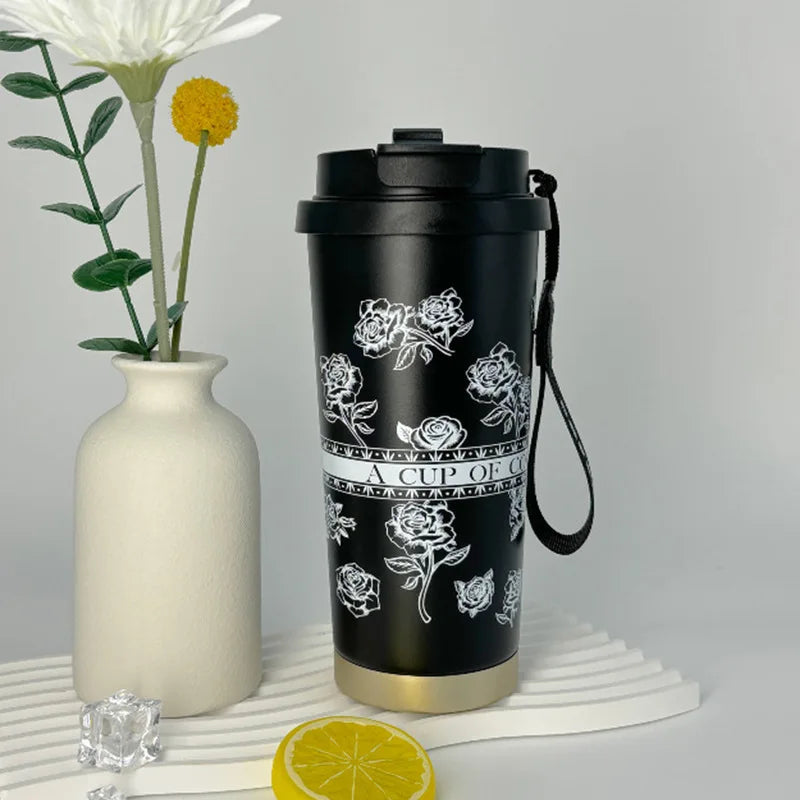 Flower Print Stainless Steel Insulated Travel Mug