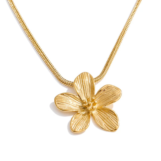 Gold Plated Flower Pendant Necklace Stainless Steel