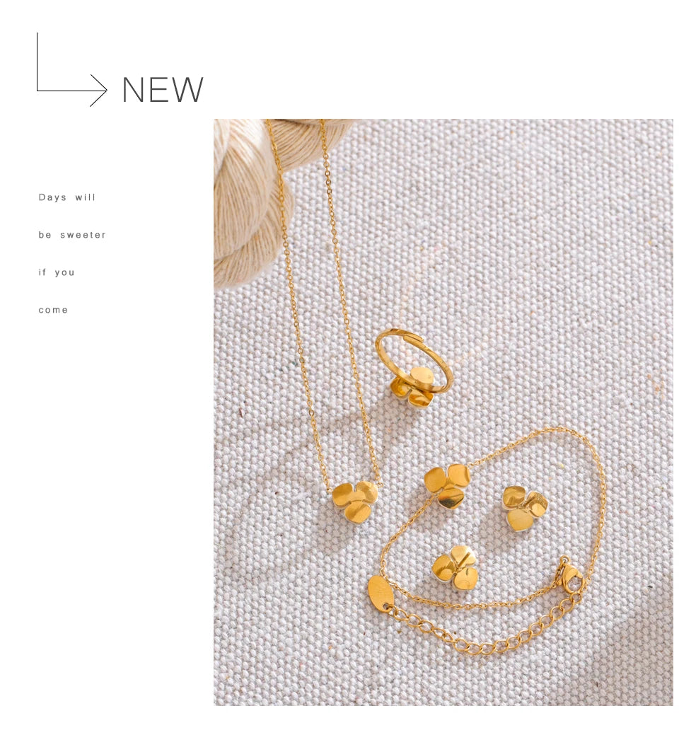 Shell Flower Jewelry Set Waterproof Gold Tone Stainless Steel