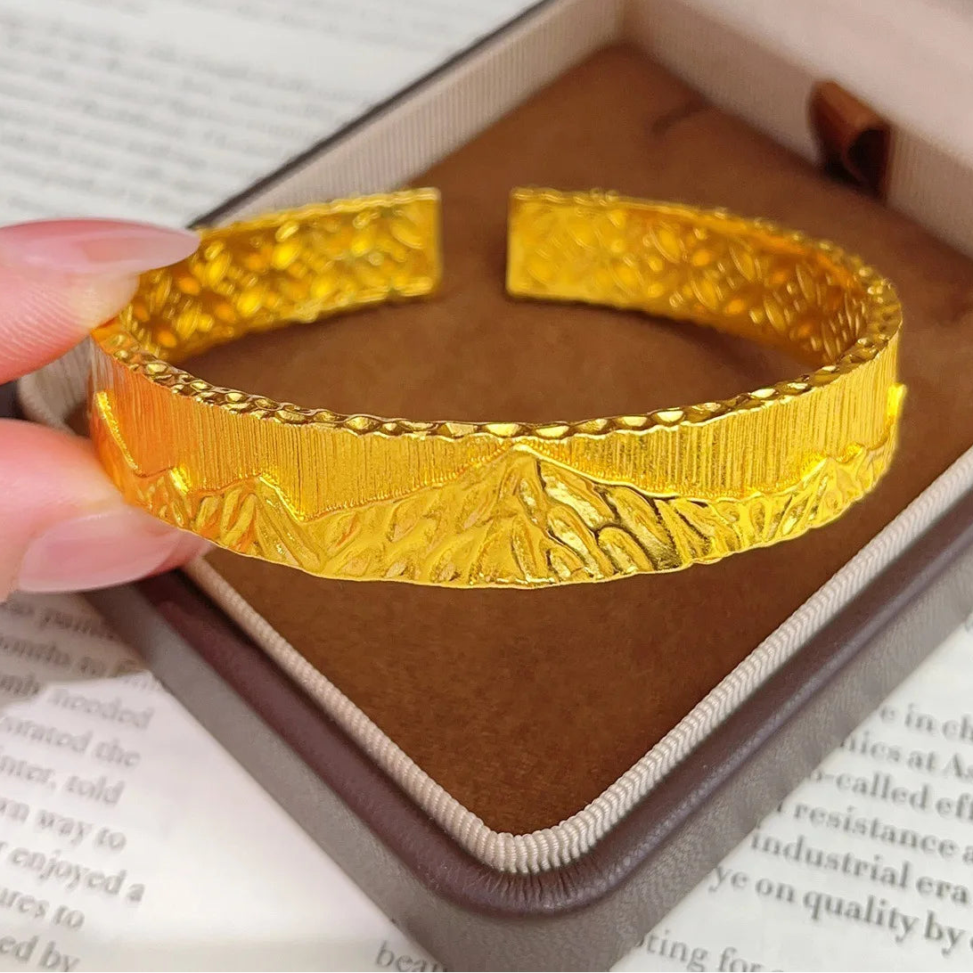 24K Gold Filled Vertical Pattern Cuff Bangle Bracelet for Women Rizhao Jinshan Design