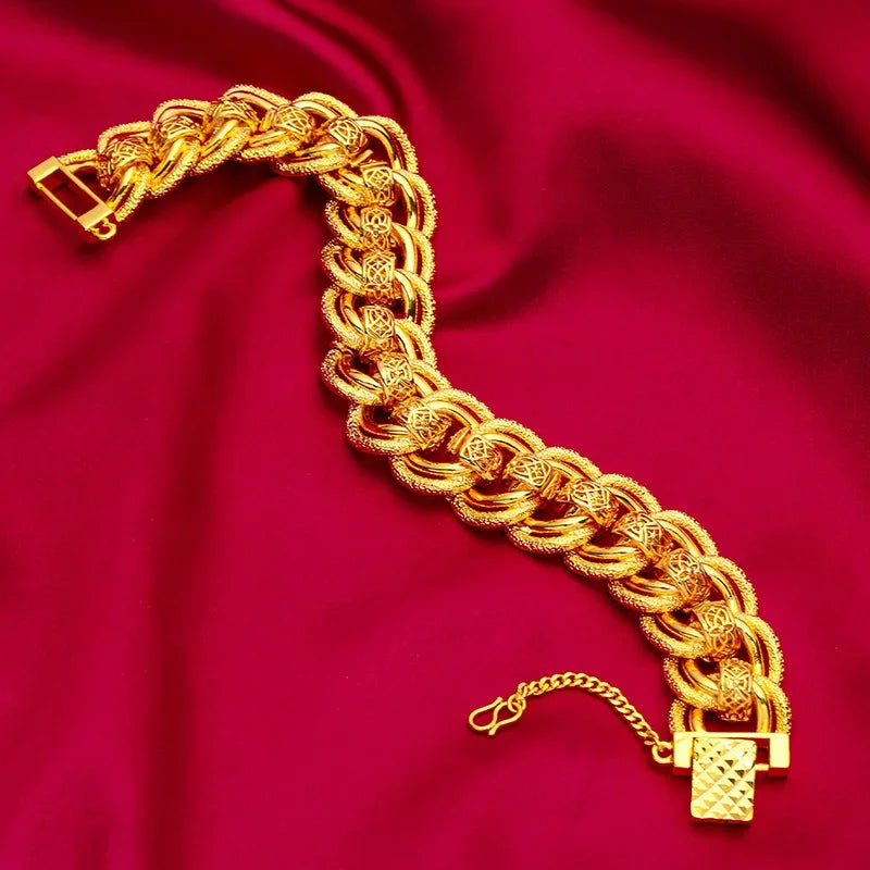 24K Gold Wide Chain Bracelet