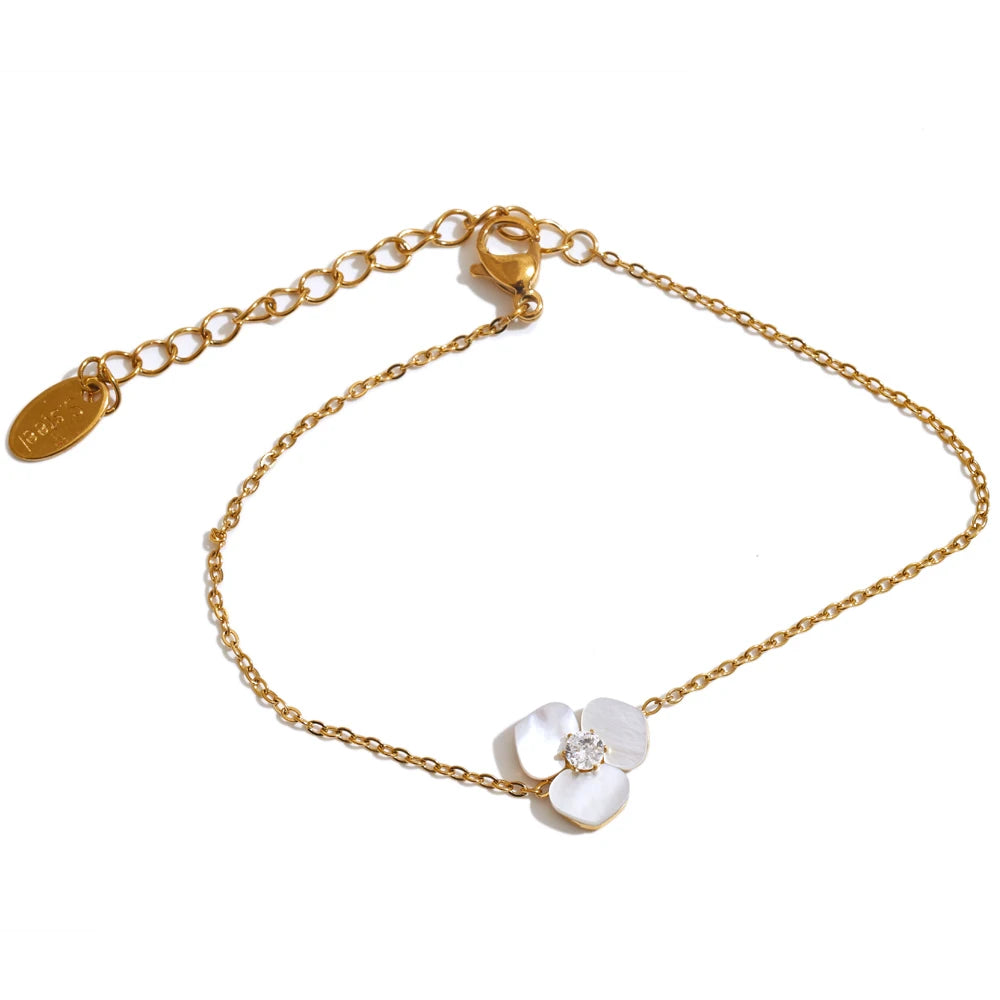 Shell Flower Jewelry Set Waterproof Gold Tone Stainless Steel