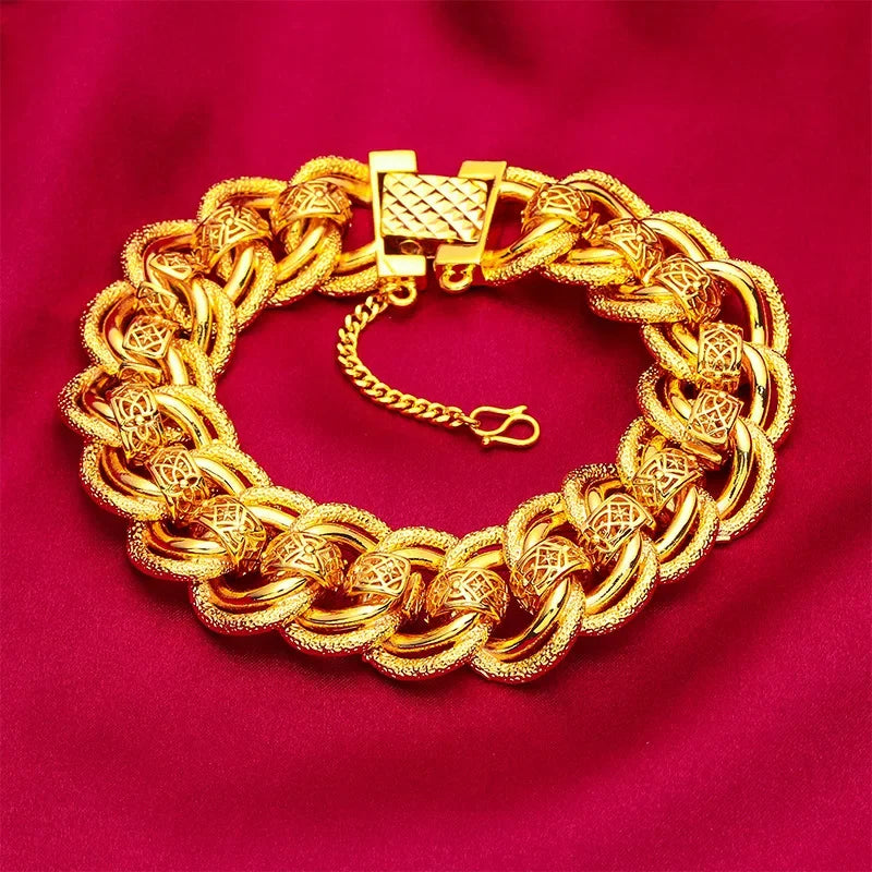 24K Gold Wide Chain Bracelet