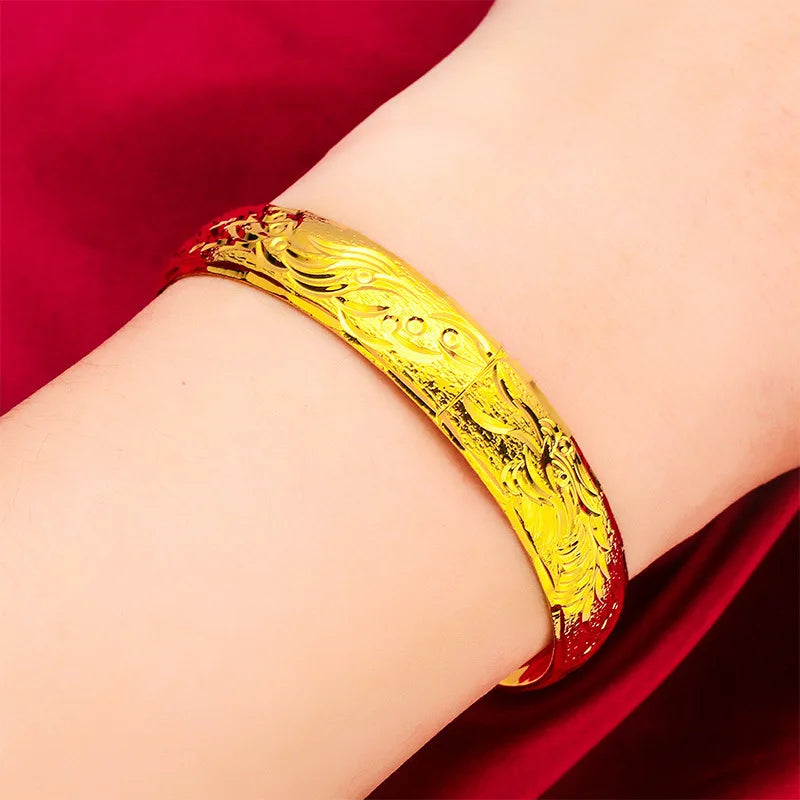 24K Gold Dragon Vintage Phoenix Clasp Bangle