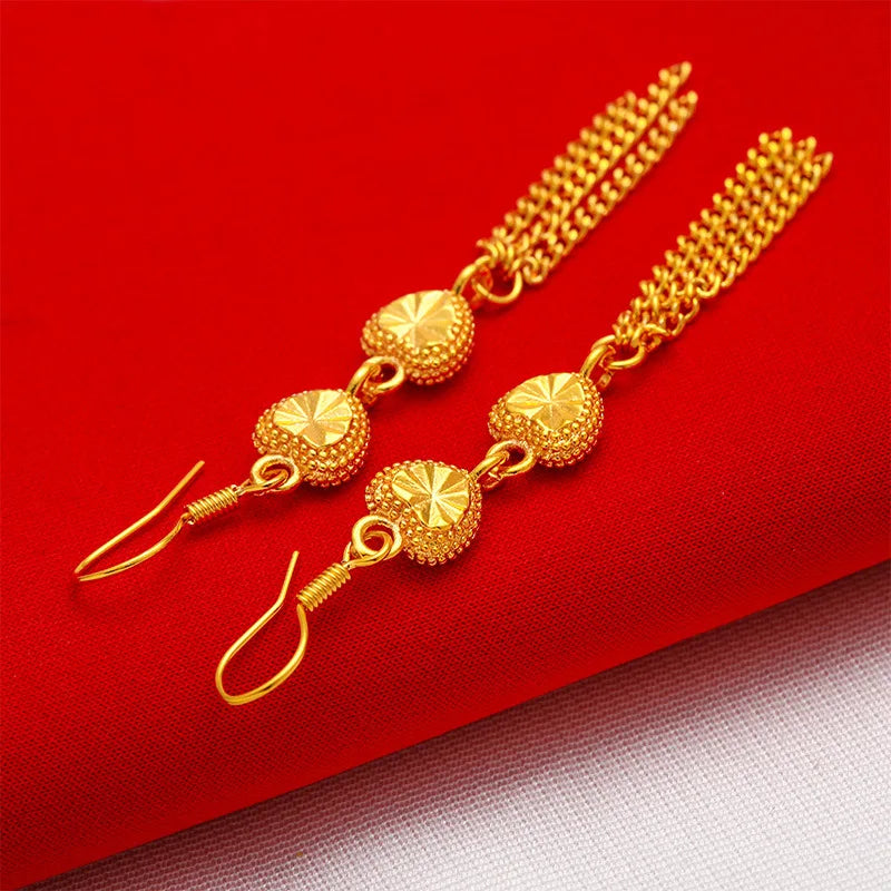 24K Gold Rose Vintage Tassel Drop Earrings