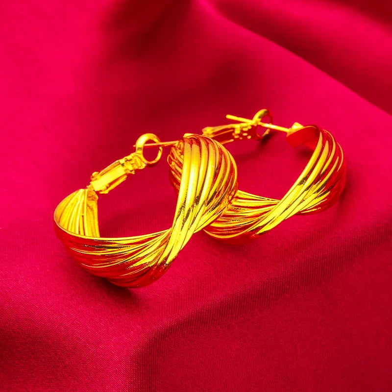 24K Gold Hand Twisted Hoop Earrings