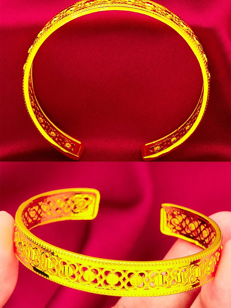 24K Gold Leaf Diamond Open Bracelet