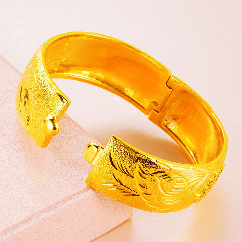 24K Gold Dragon Phoenix Wedding Bracelet