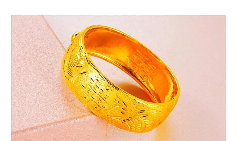 24K Gold Dragon Phoenix Wedding Bracelet
