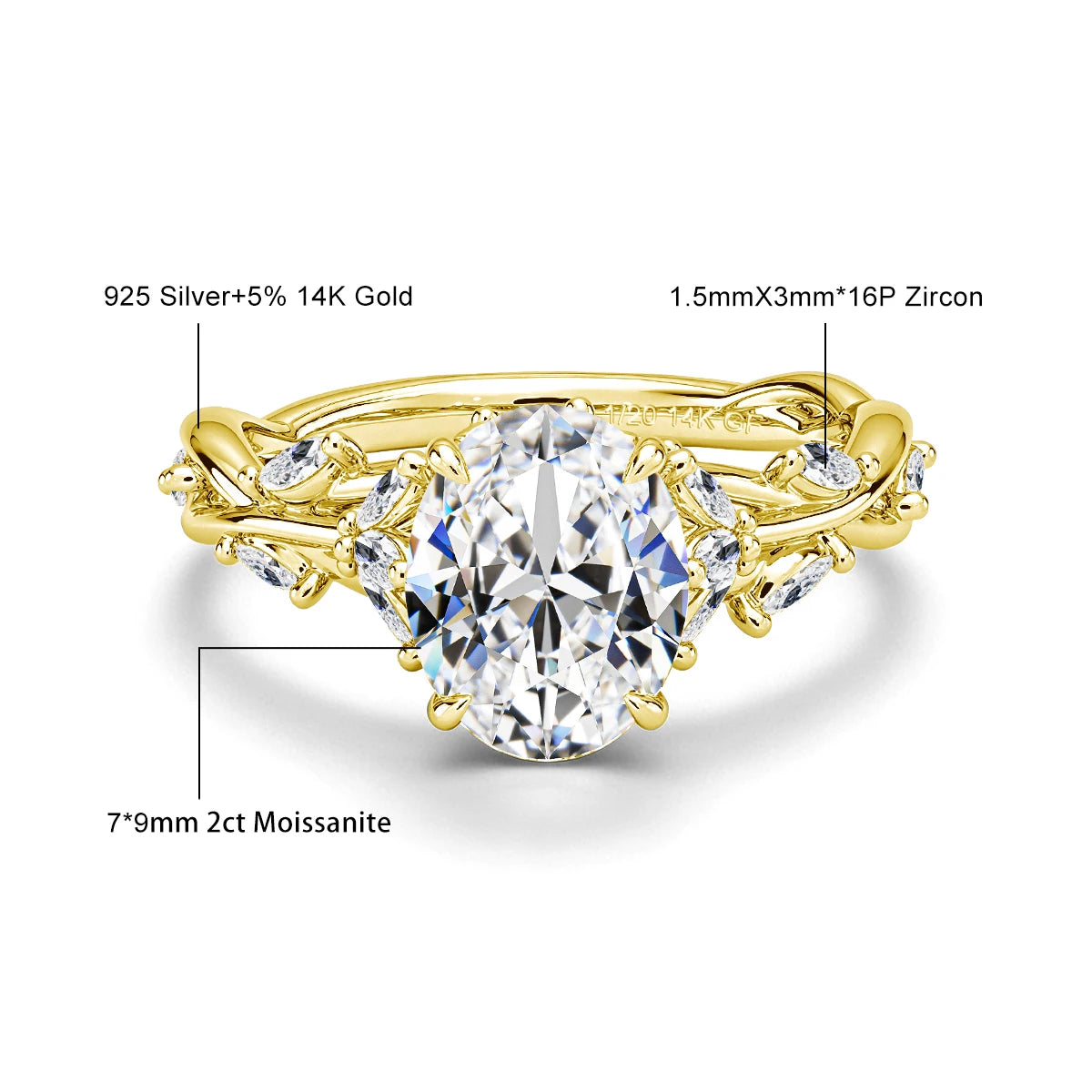 3CT Gold Moissanite Ring
