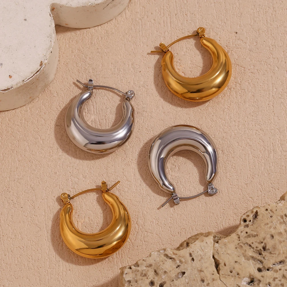 Women U Shape Hoop Earrings 316L Stainless Steel Waterproof Gold Silver