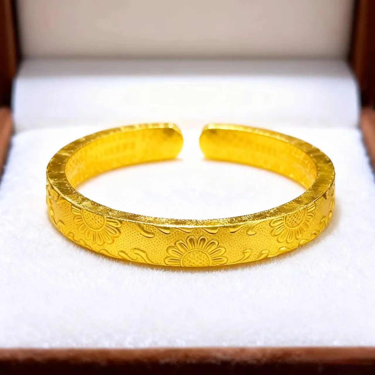 24K Gold AU 999 Vintage Sunflower Open Bangle