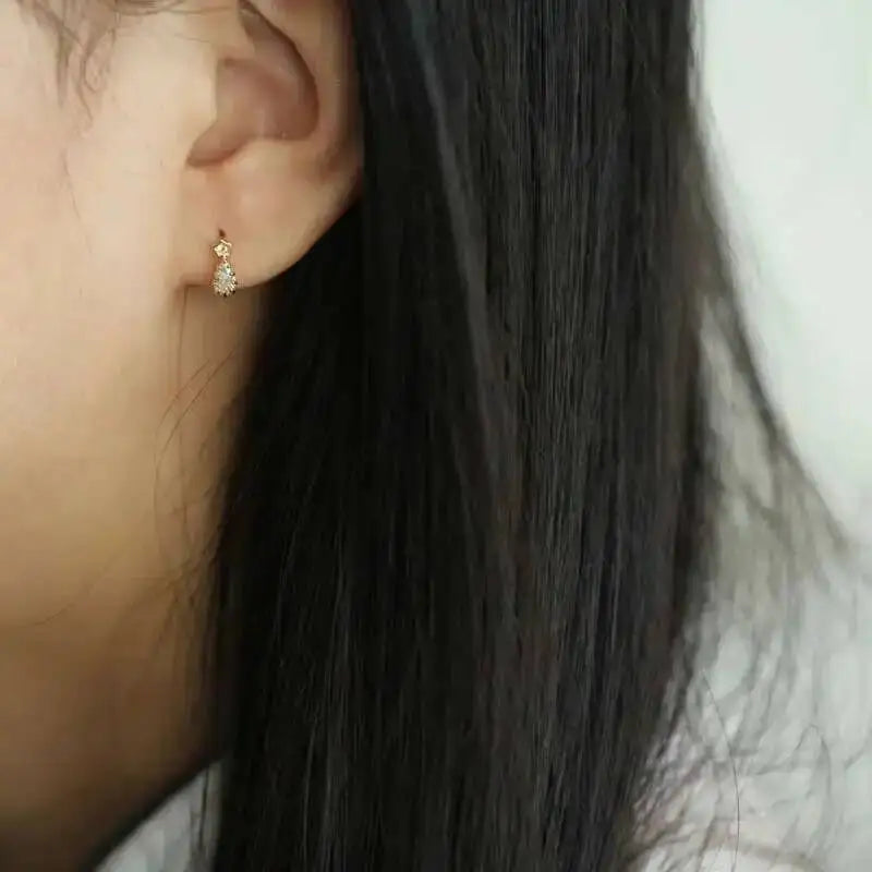 14K Gold Star Zircon Drop Earrings