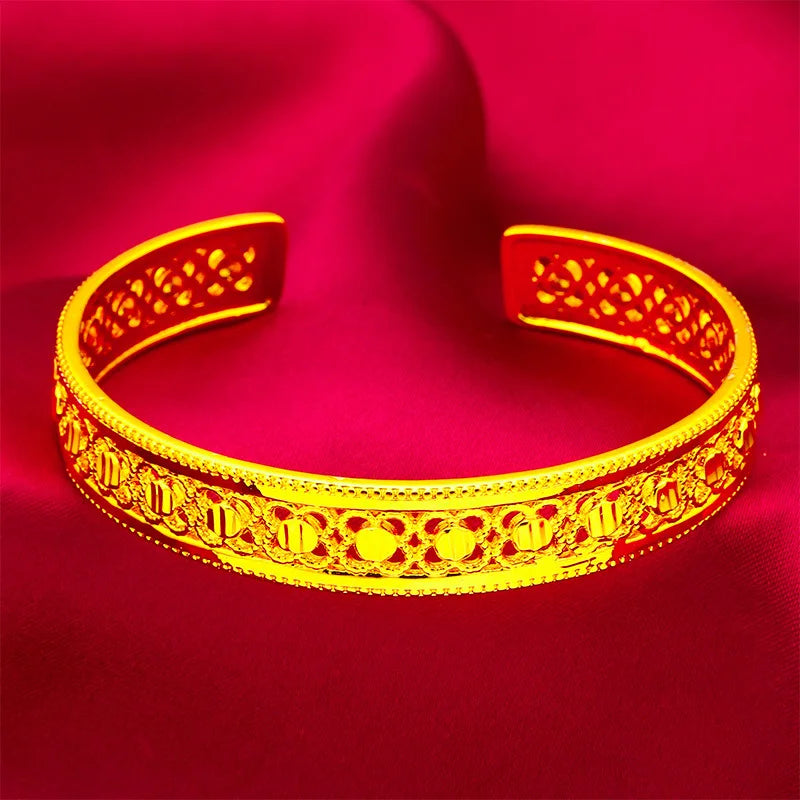 24K Gold Leaf Diamond Open Bracelet