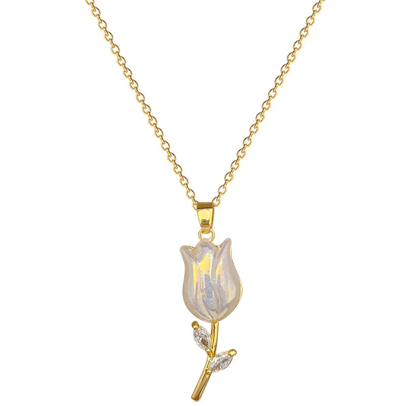 Rose Flower Pendant Necklace Stainless Steel