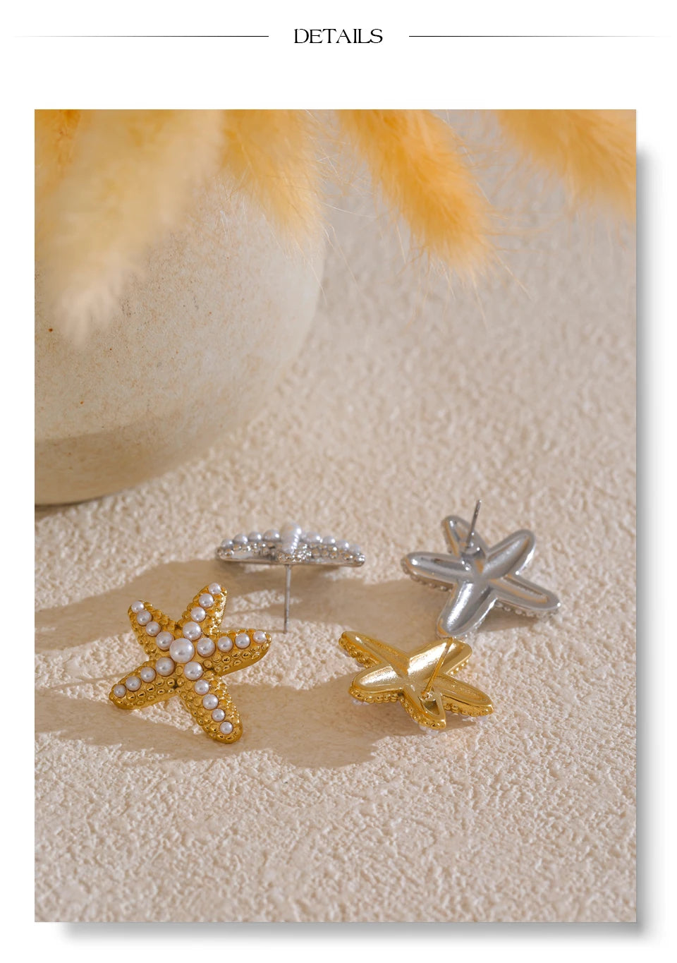 Ocean Starfish Pearl Stud Earrings Stainless Steel Vintage