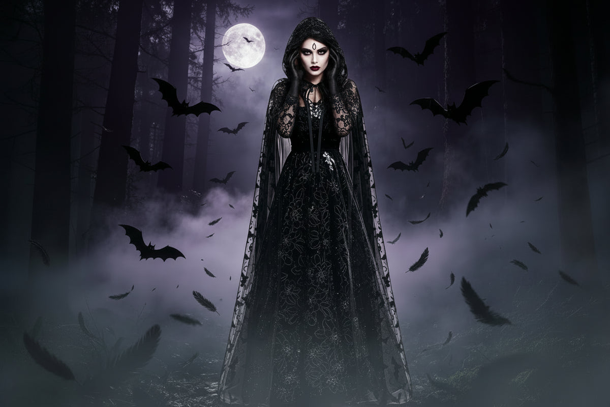 Bat Print Hooded Halloween Cape