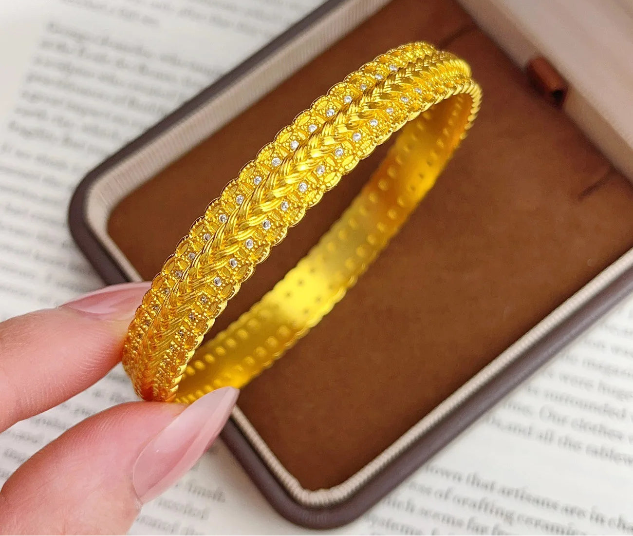24K Gold Wheat Bangle AU999 Gold Adjustable Bracelet