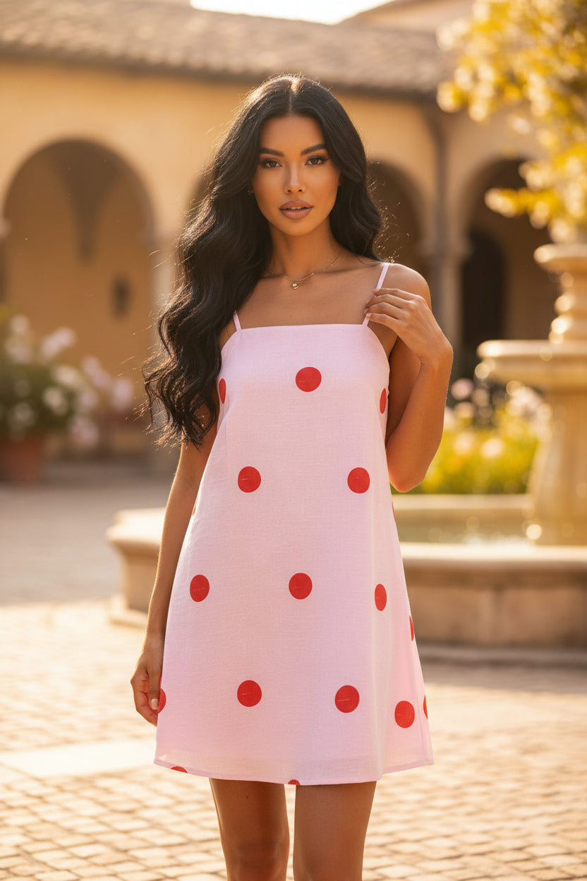 Pink Polka Dot Mini Cami Dress