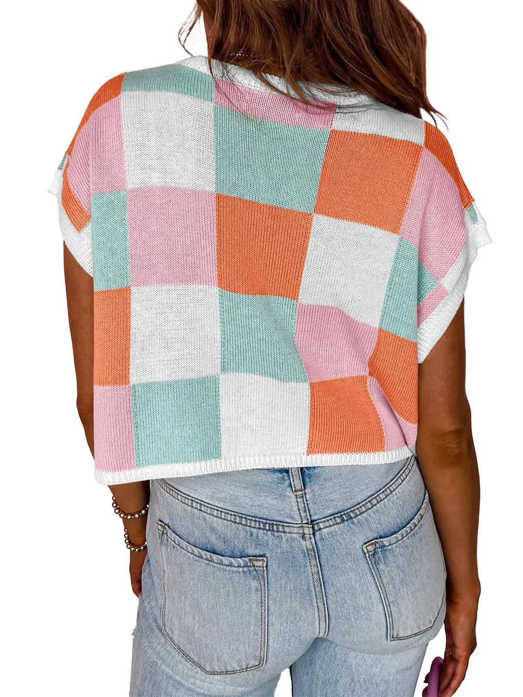 Color Block Checkerboard Knit Crop