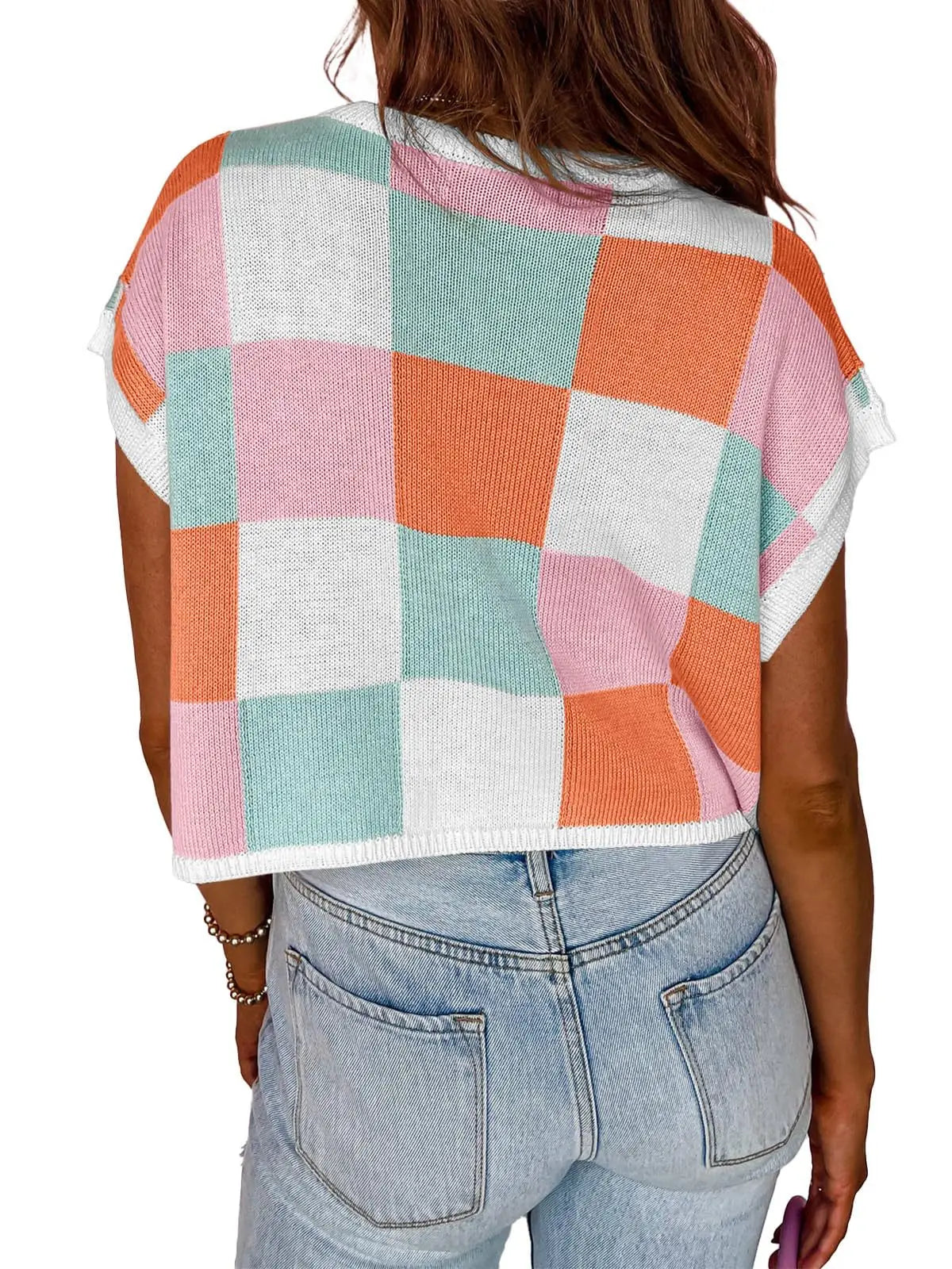 Color Block Checkerboard Knit Crop