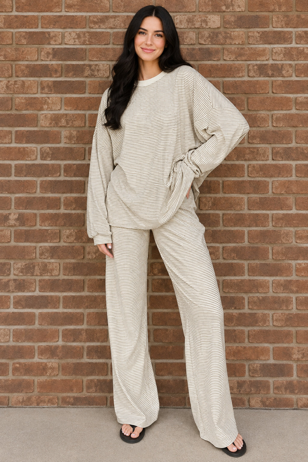 Women’s Striped Pullover Wide Leg Pants Set