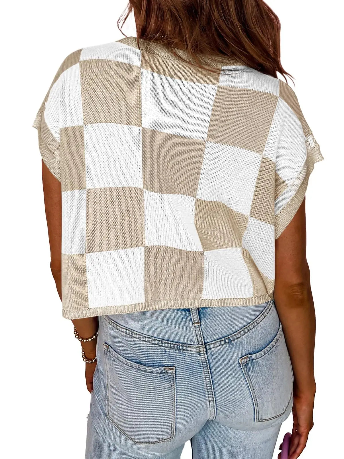 Color Block Checkerboard Knit Crop