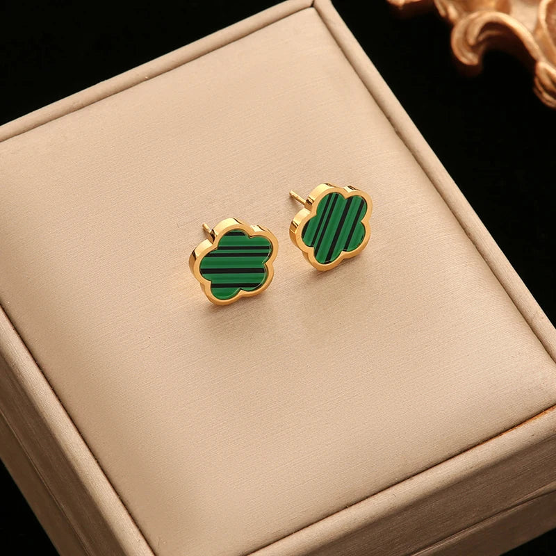 Five Clover Necklace Bracelet Earrings 18K Gold Plated Jewelry Set