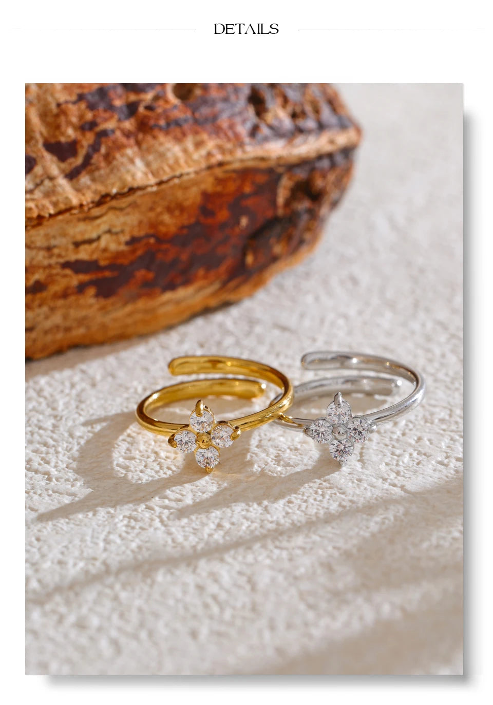 Gold Plated Flower Adjustable Ring Stainless Steel Vintage