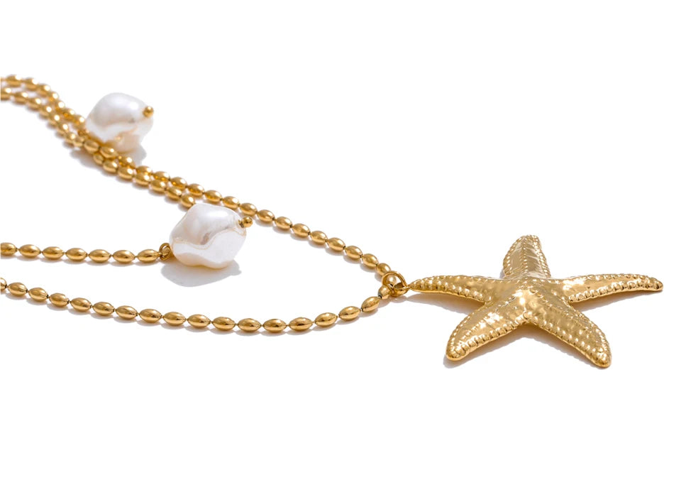 Ocean Double Layer Necklace Gold Plated Stainless Steel Vintage