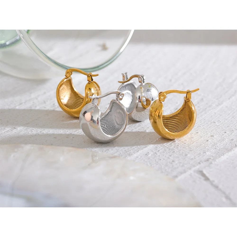 18K Gold Tone Chunky Geometric Stainless Steel Hoop Earrings