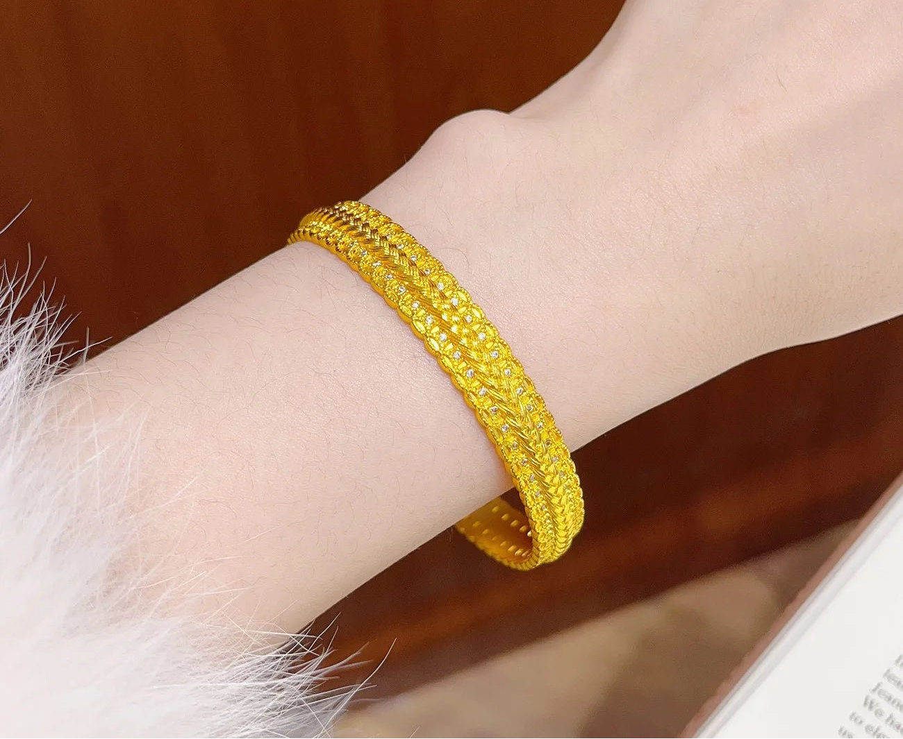 24K Gold Wheat Bangle AU999 Gold Adjustable Bracelet