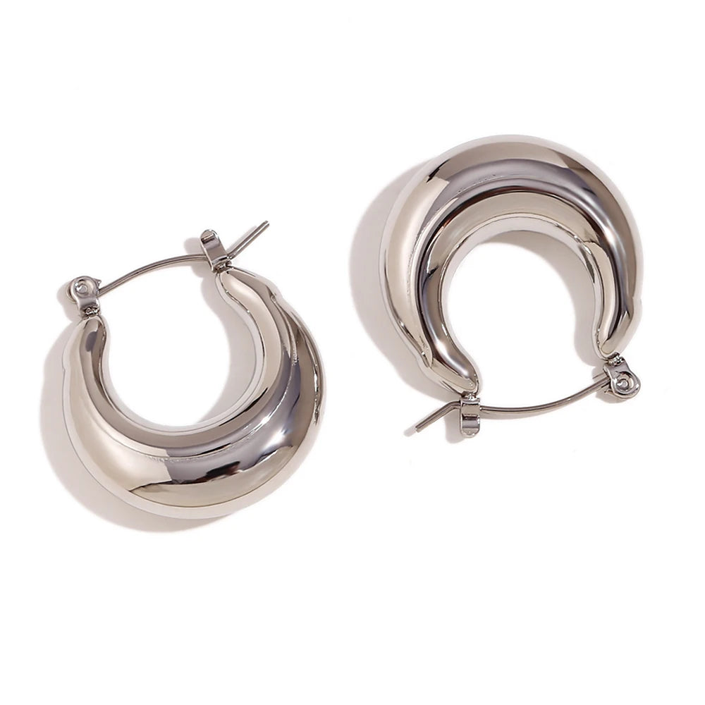 Women U Shape Hoop Earrings 316L Stainless Steel Waterproof Gold Silver