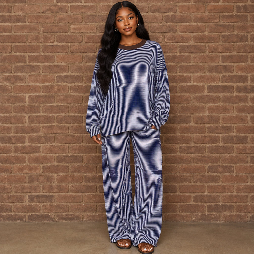 Women’s Striped Pullover Wide Leg Pants Set