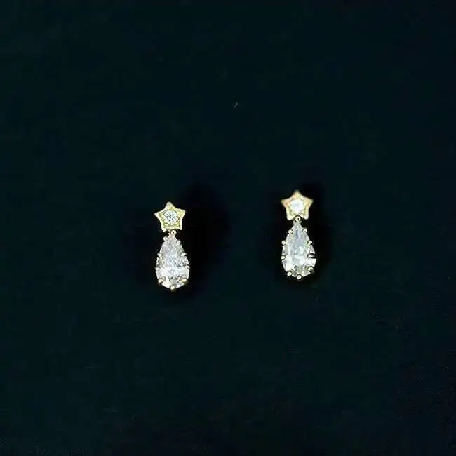 14K Gold Star Zircon Drop Earrings