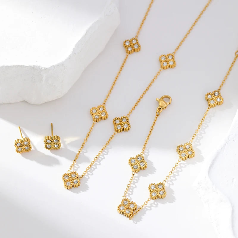 Elegant Flower Stainless Steel Waterproof Jewelry Set