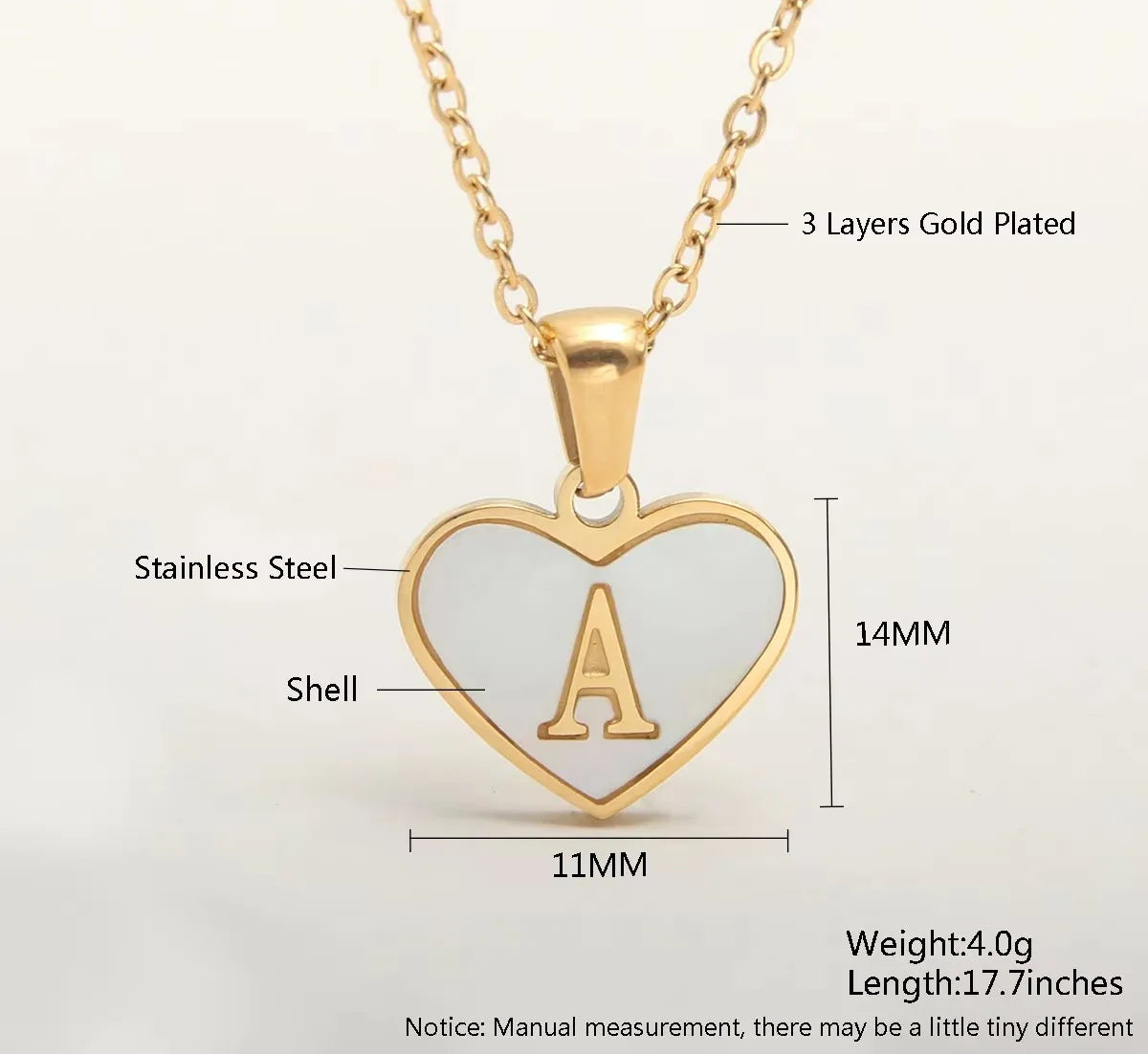 Gold Plated Initial Necklace Stainless Steel