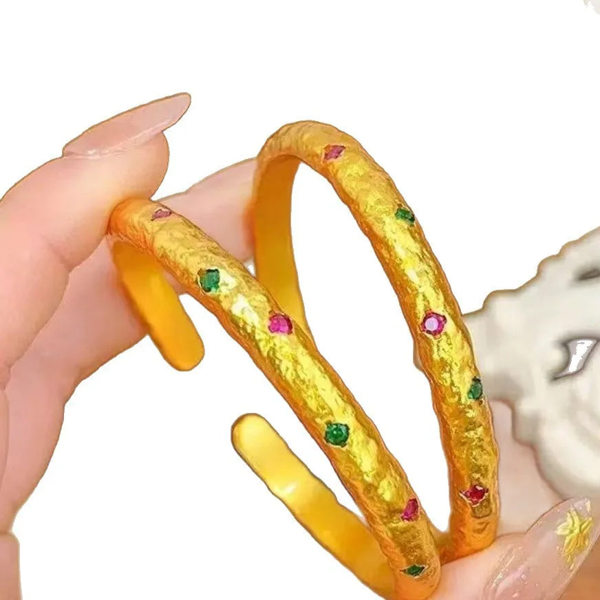 24K Gold Hammered Studded Cuff Bracelet