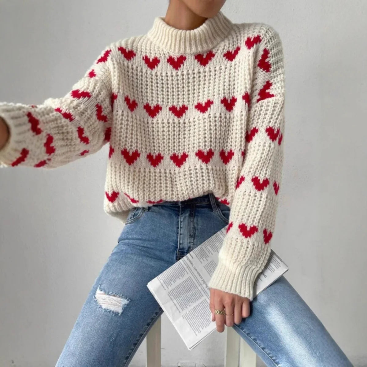 Women’s Loose Heart Knit Sweater