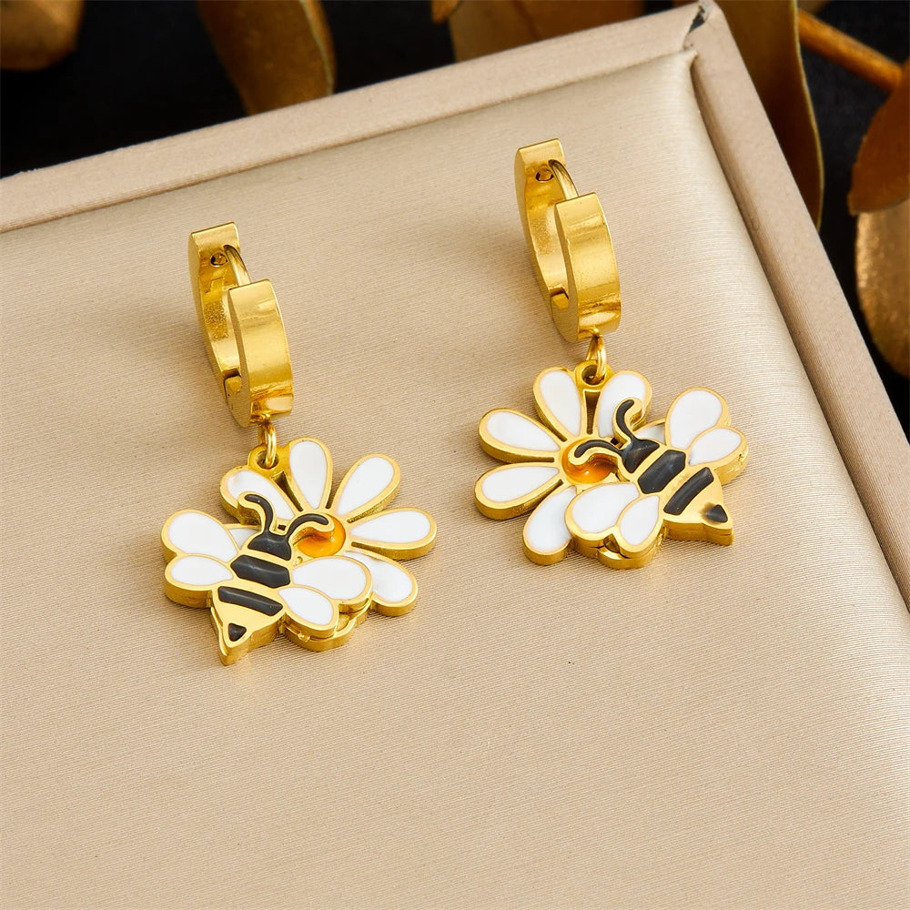 14K Gold Plated Bee Jewelry Set Stainless Steel