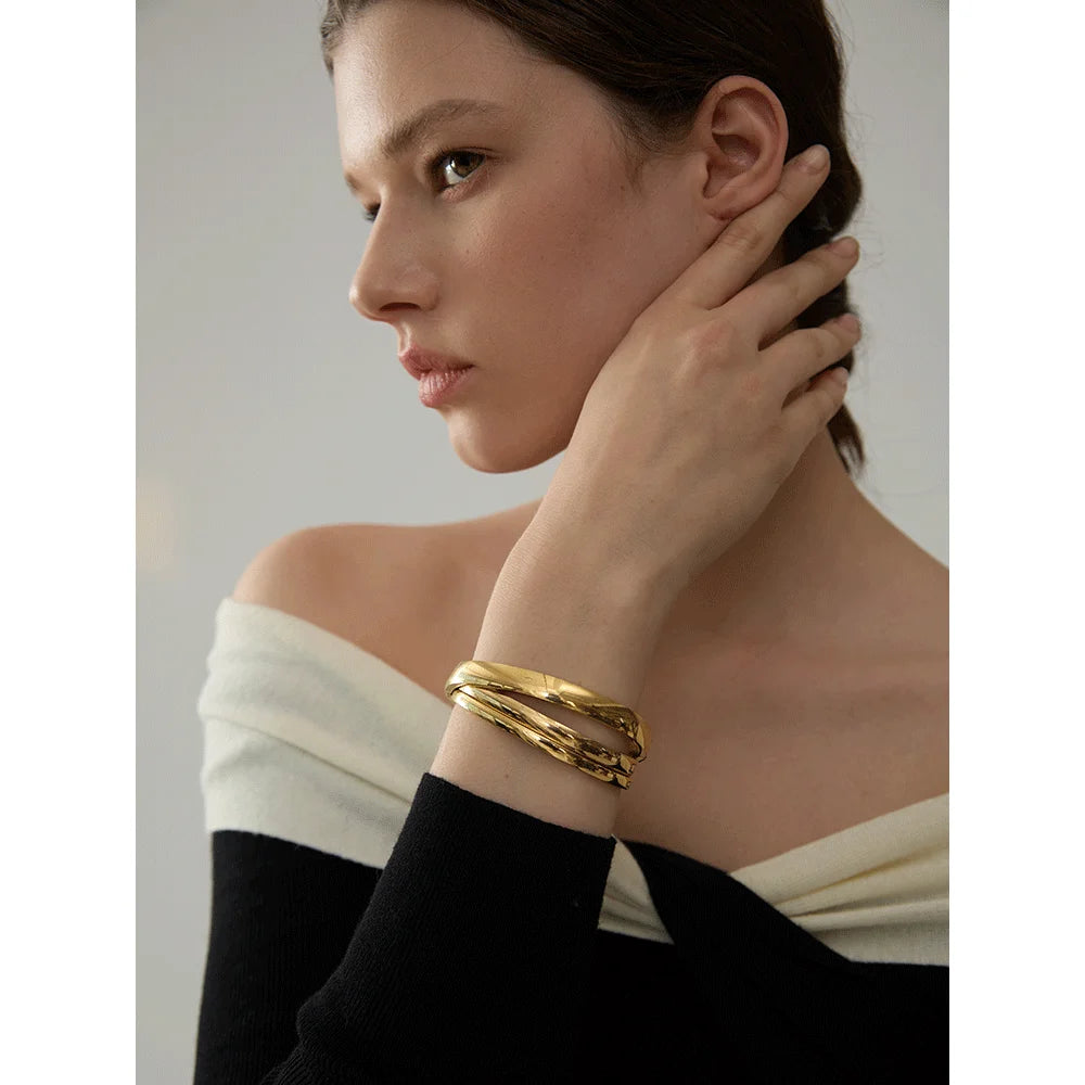 Minimalist Vintage Gold Stainless Steel Bangle Waterproof
