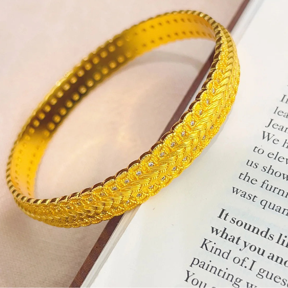 24K Gold Wheat Bangle AU999 Gold Adjustable Bracelet