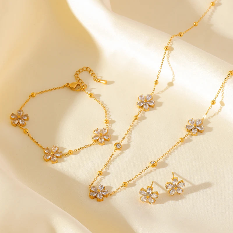 Flower Stainless Steel Vintage Jewelry Set